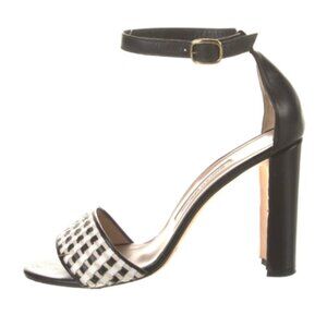 Manolo Blahnik Woven Strappy Block Heel Sandals